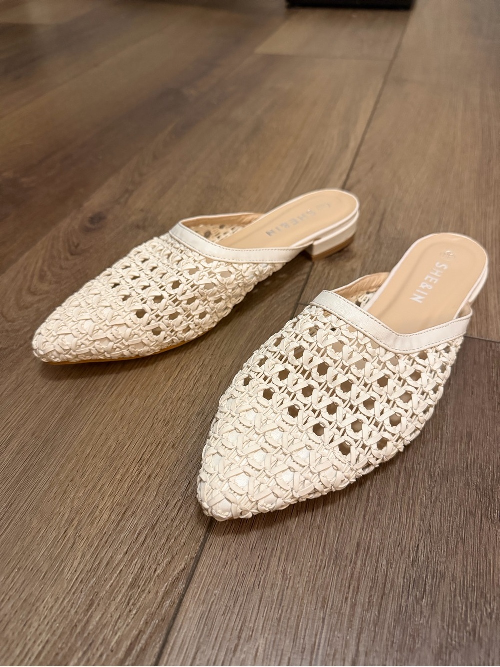 SHEIN Cream Woven Pointed Slip-On Mules